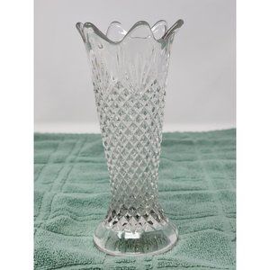 Vintage Bud‎ Vase Flower Diamond Cut Design Clear Glass